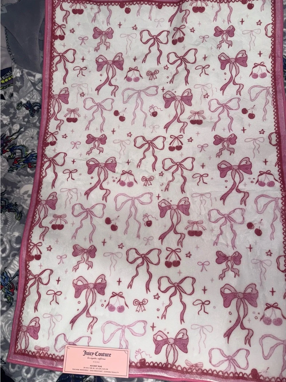 Juicy Couture White and Pink Bow Print Accent Rug
